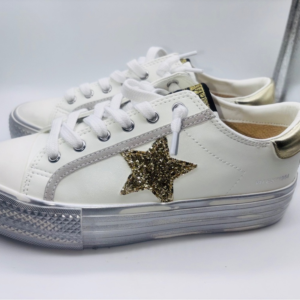 Vintage Havana White and Gold Star Sneakers